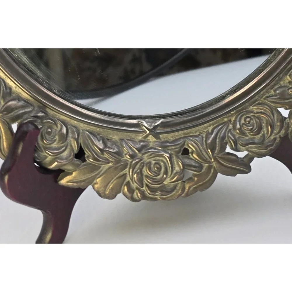 Vintage Oval Mirror Ornate‎ Rose Frame Bronze Gold Tone Vanity Decor 10